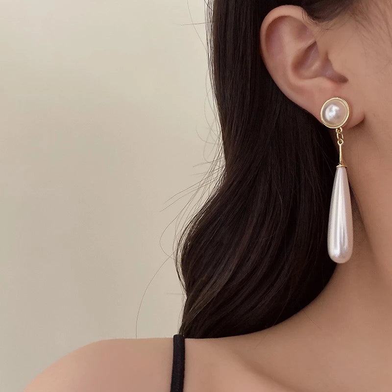 New Long Hanging Earrings for Women Imitation Pearl Water Drop Pendants Exaggerated Dangle Earrings Elegant Wedding Ear Jewelry