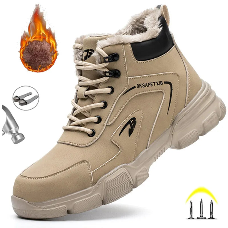 Winter Plush Work Boots For Men Ankle Anti-smash Anti-puncture Safety Shoes Steel To Protective Male Footwear Indestructible