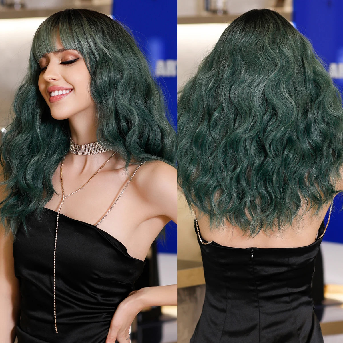 7JHH WIGS Short Bob Wig Ombre Blonde Wig for Women Daily Party Natural Synthetic Hair Wig with Bangs Heat Resistant Fiber