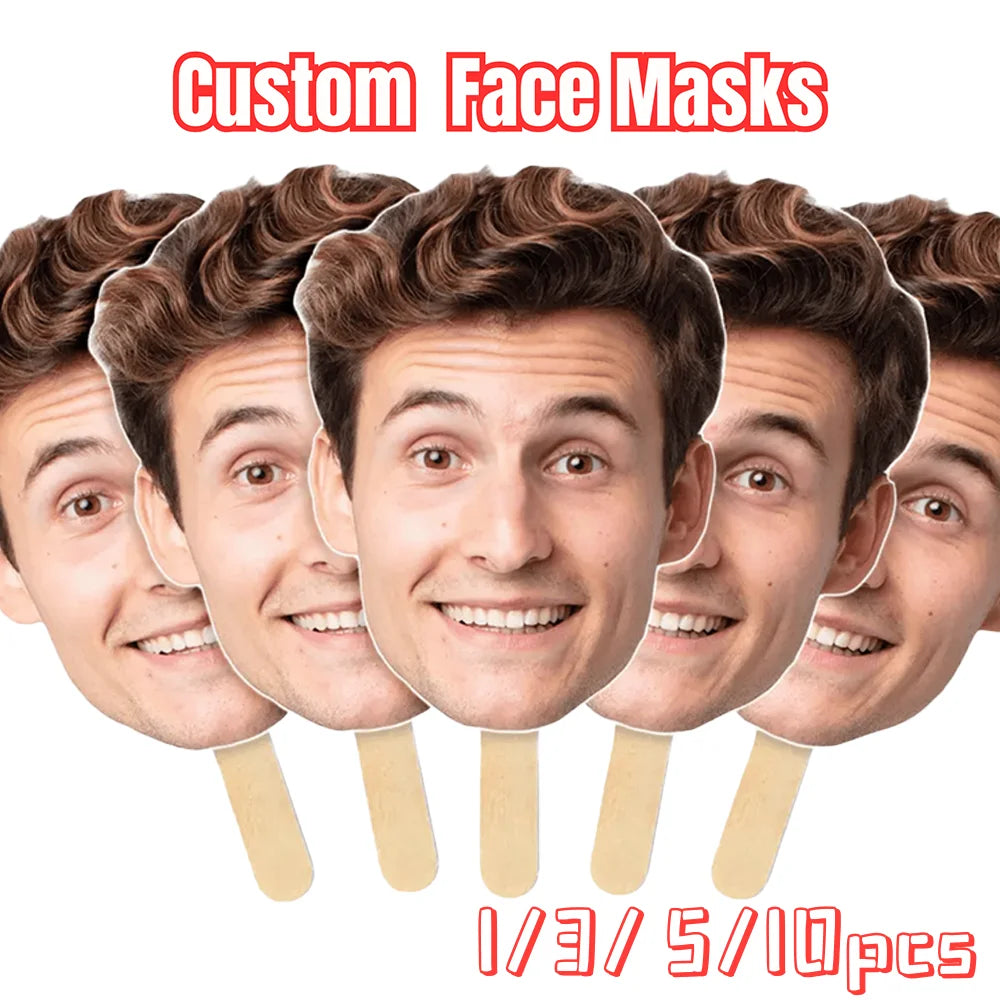 1/3/5/10PCS Custom Face Birthday, Wedding Party Photography Props Personalized Kids Game Head Masks for Festival Photobooth