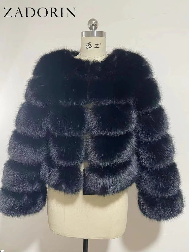 ZADORIN Long Sleeve Faux Fox Fur Coat Women Winter Fashion Thick Warm Fur Coats Outerwear Fake Fur Jacket Woman Clothing