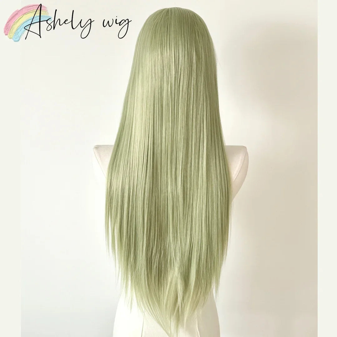 Matcha Green Lace Front Wig 13x4 Frontal Wig 26inch Long Straight Hair Wig for Cosplay High Temperature Resistant Synthetic Wigs