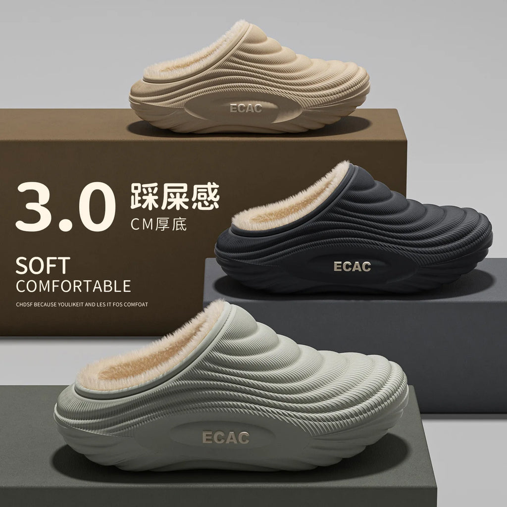 Winter men women Slippers Indoor Leather House Waterproof Warm Home Fur Slipper Couple Shoes Plush Size outdoors Non slip Shoes