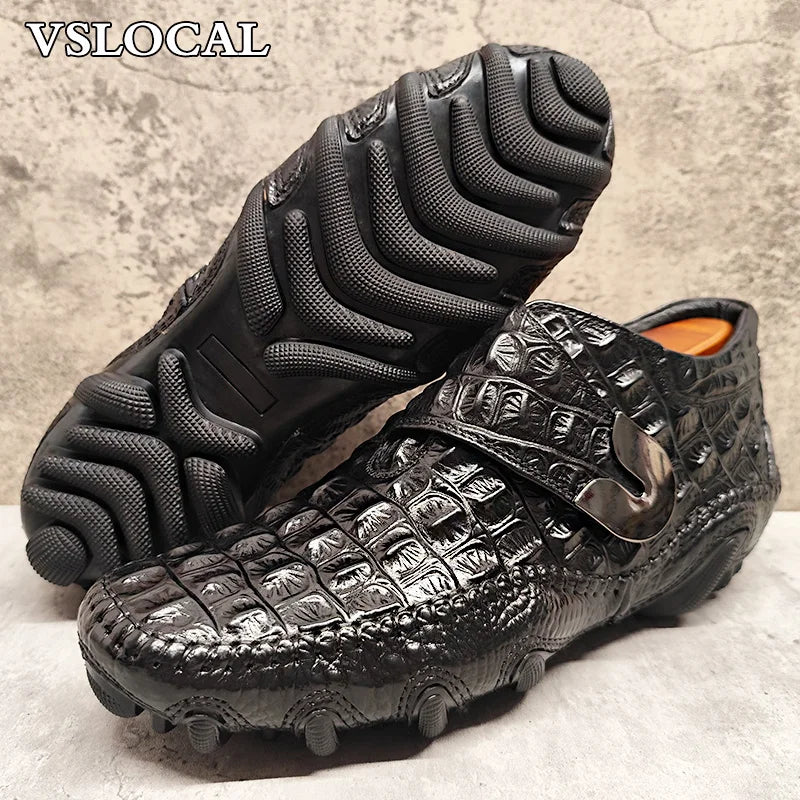 Winter Men's Warm Shoes Croco Prints Formal Dress Mens Casual Shoes Black Real Leather Comfortable Monk Buckle Shoes Men