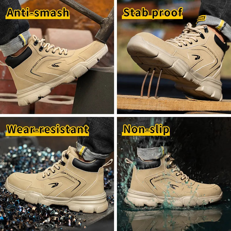 Winter Plush Work Boots For Men Ankle Anti-smash Anti-puncture Safety Shoes Steel To Protective Male Footwear Indestructible