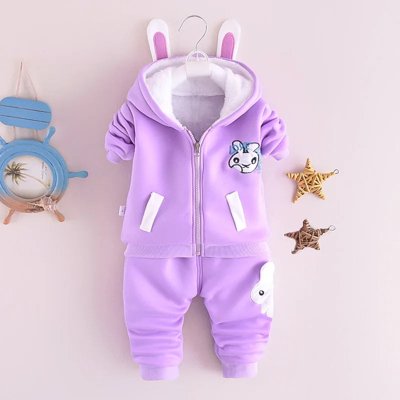 2026 New Baby Boys Girls Christmas Cartoon Winter Hooded Plush Warm Vest Coat+Sweatshirt+Pants 3Pcs Infant Children Sports Suit