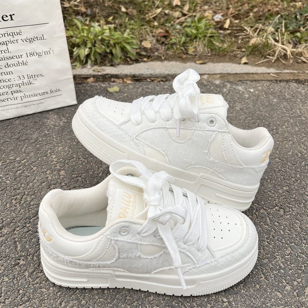 2026 Spring New Thick-Soled All-Match Casual Sneakers Female Couple National Trend Niche Denim Blue Couple Bread Shoes Male
