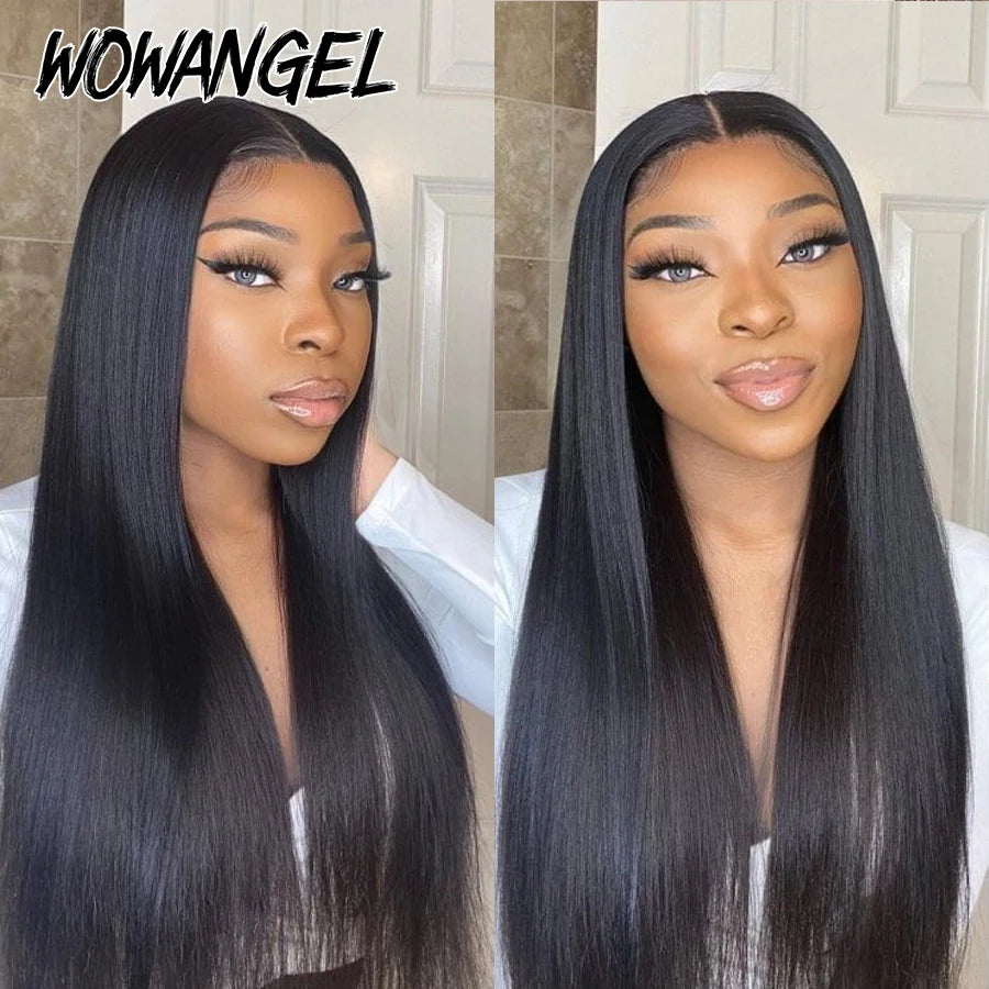 Wow Angel Jet Black 13x6/13x4 HD Lace Front Wigs Yaki Straight Human Hair 5x5 HD Lace Closure Wig Pre Plucked Kinky for Woman