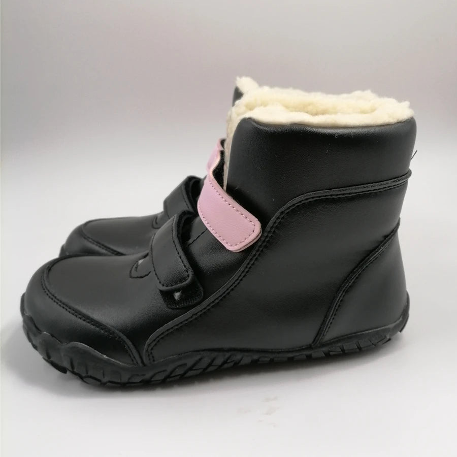 ZZFABER Girls Barefoot Boots Warm Soft  Winter Shoes for Girls Flexible Snow Boots