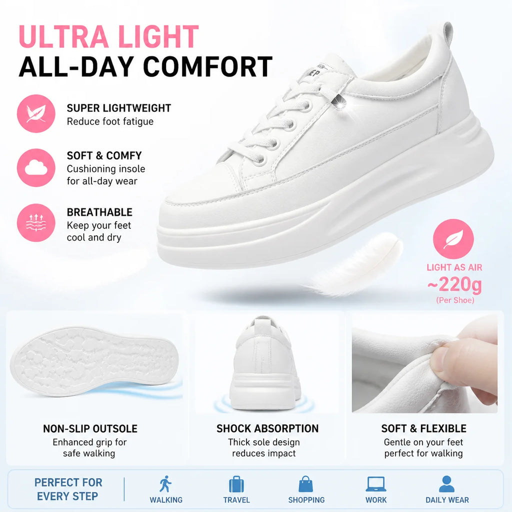 Fujin 4.5cm Genuine Leather Women Shoes Platform Flats Breathable Women Mesh Shoes White Sneakers Spring Autumn Summer Shoes