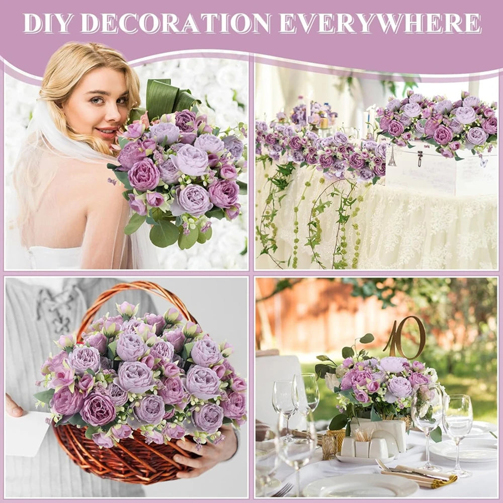 1Pc Silk Rose Artificial Flower Peony Outdoor UV Protection Wedding Wreath Bridal Bouquet Festival Decor Vase Home Room Diy Gift