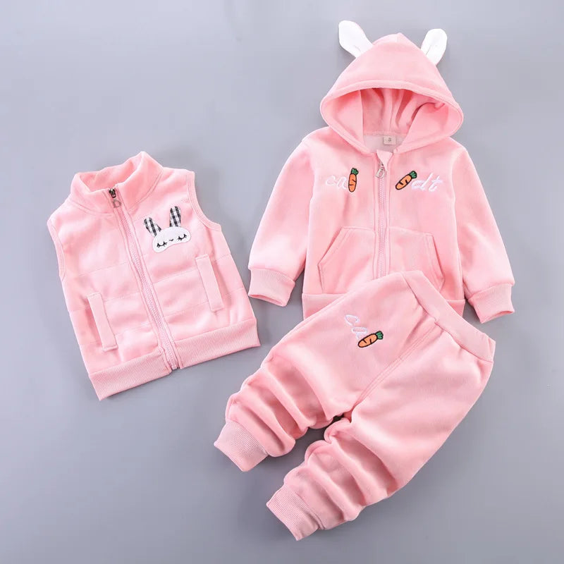 Children's Winter Padded Clothes Suit Boys Girls hooded Thickened Cotton Quilted Trousers0-5T Baby Home Service 2-Piece Set
