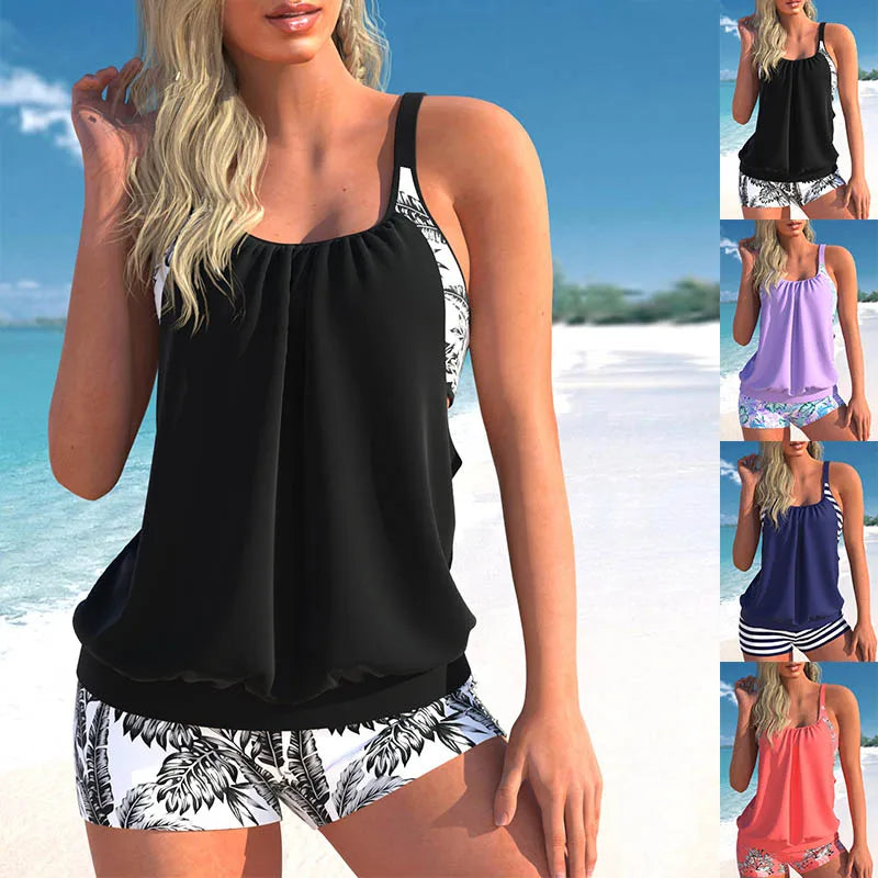 High Quality Women's Bikini Two-piece Set with Palm Tree Print Holiday Beach Shoulder Strap Swimsuit S-6XL