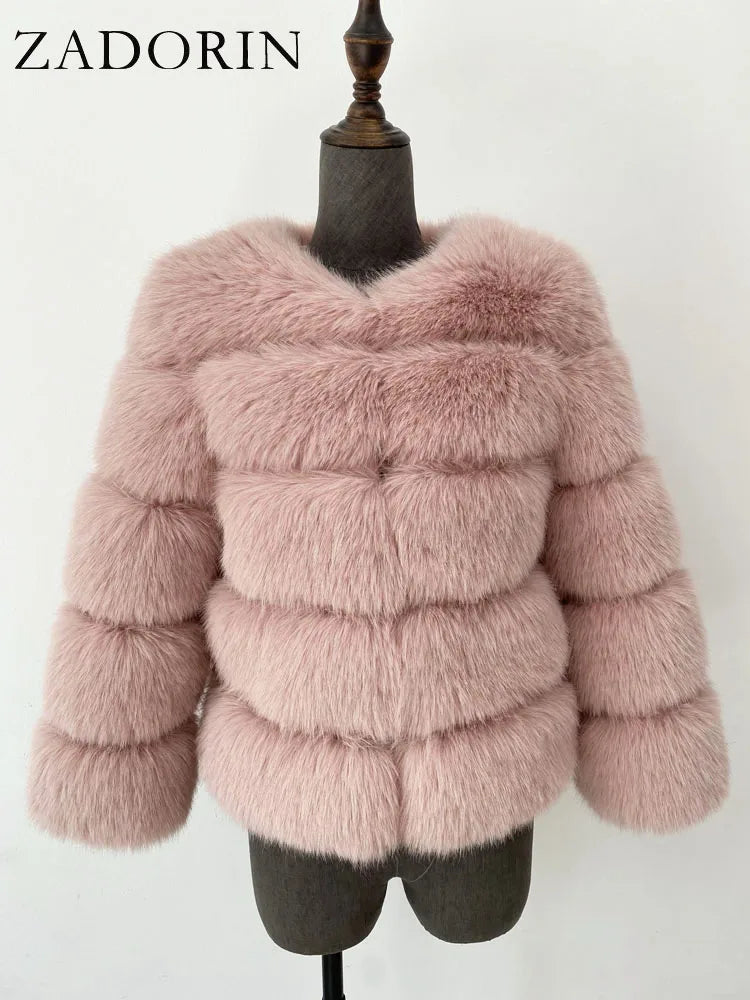ZADORIN Long Sleeve Faux Fox Fur Coat Women Winter Fashion Thick Warm Fur Coats Outerwear Fake Fur Jacket Woman Clothing