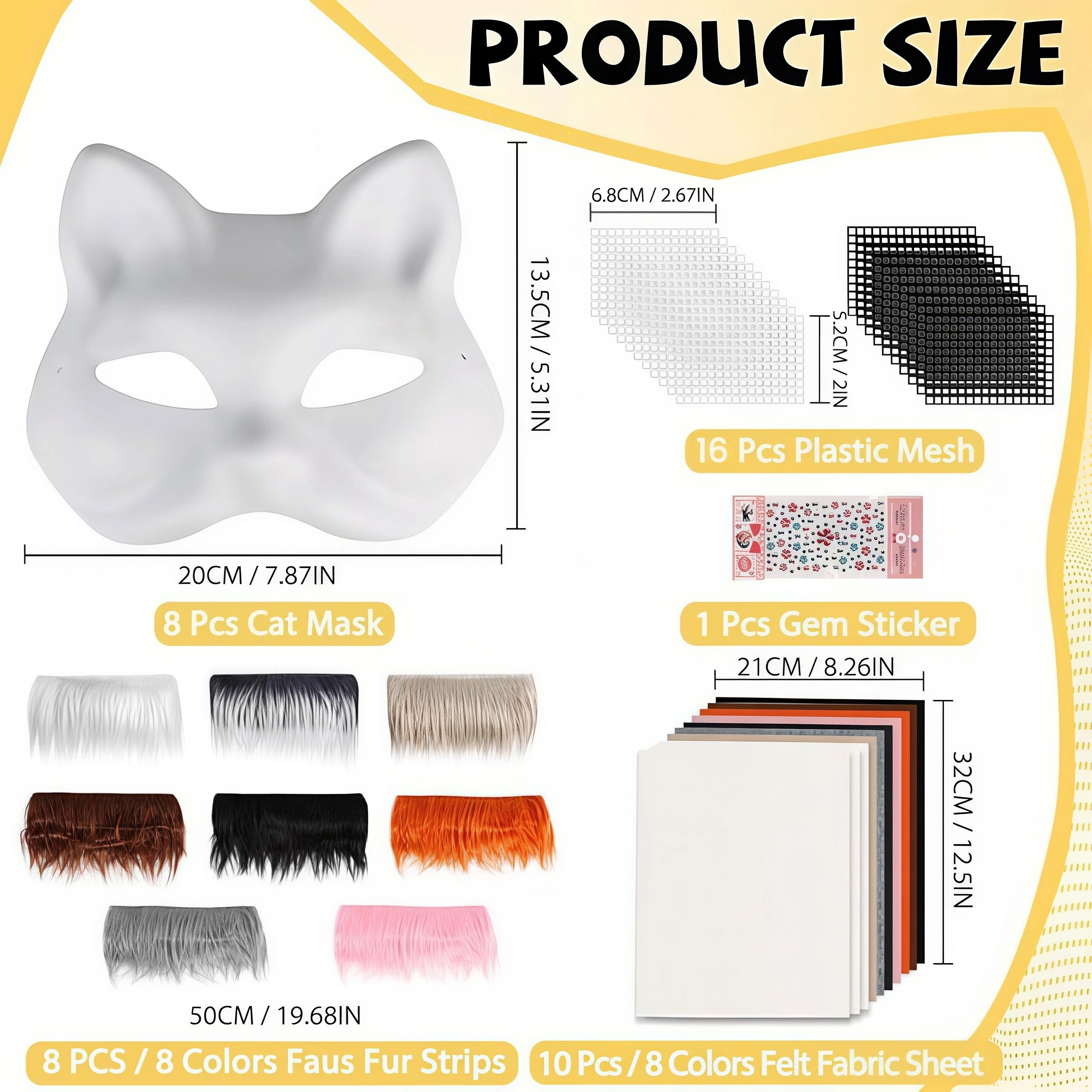 43 Pcs DIY Therian Mask Kit Half Face Hand-painted Cat Mask DIY Masks Blank White Cat Mask for Carnival Masquerade Cosplay Party