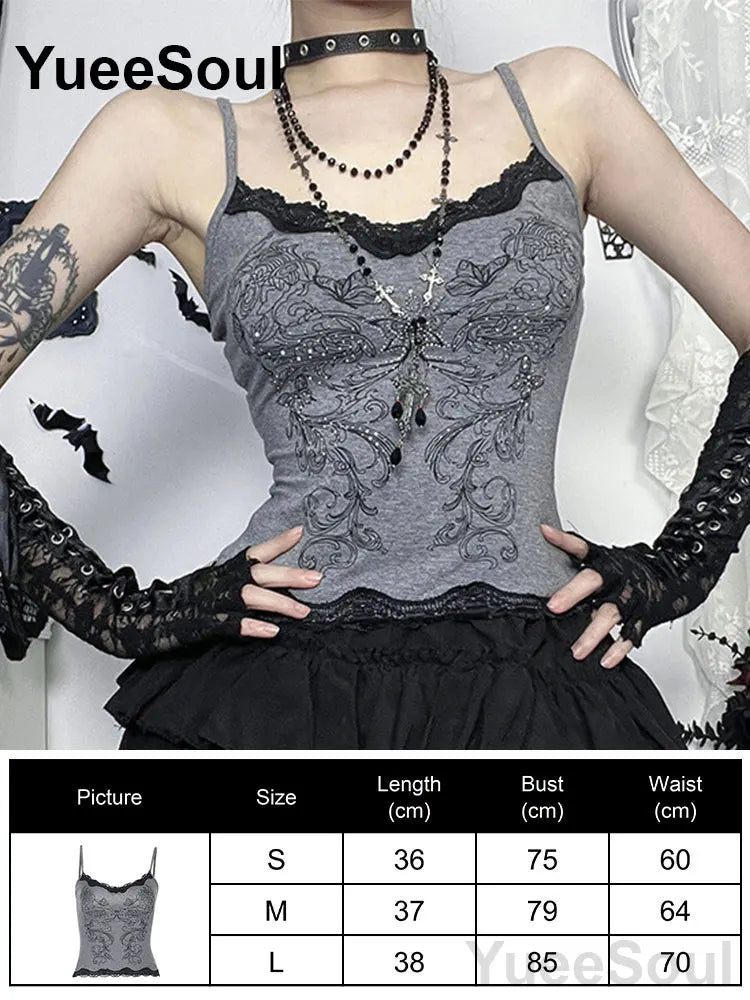 Gothic Crop Tops Black Spaghetti Strap Mesh Slim Corset Tops 2026 New Goth Punk Grunge Fairy Core Sexy Y2K Halloween Clothing