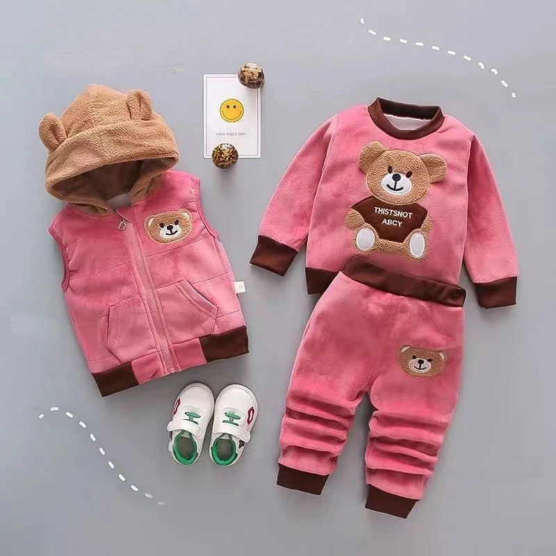 3Pcs Newborn Clothes Baby Girl Clothes Sets Infant Outfit Autumn Winter Vest+Sweater+ Pants Toddler Clothing Set Warm Suits 0-4Y