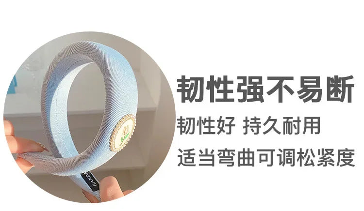 New Korean Style Sponge Headband for Women Elegant Gold Label Blue Wide Brimmed Hair Band Fashion Girl Face Wash Hair Hoop