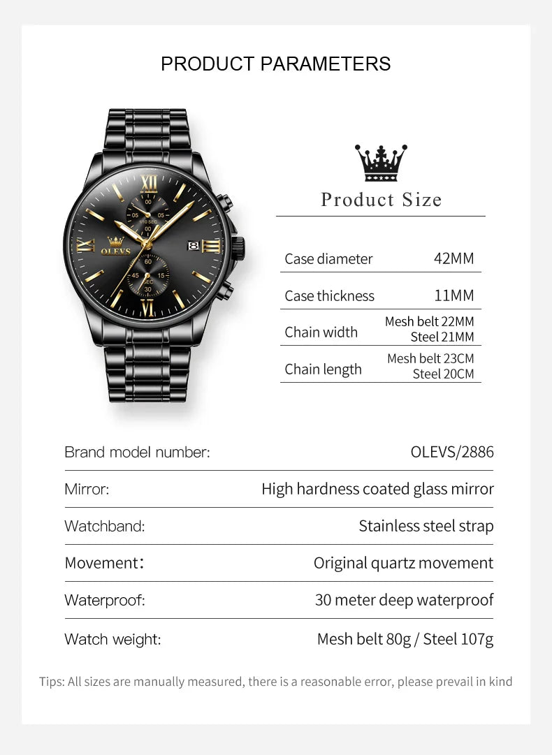 OLEVS 2886 Mens Watch Business Luxury Quartz Watch Waterproof Luminous Watch For Man  Multifunctional Chronograph Watch Original