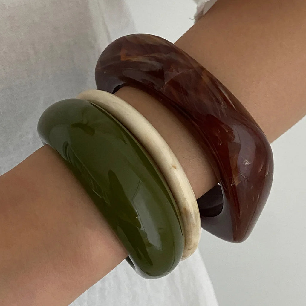 Ingemark 3 Styles Boho Resin Stacked Round Bangles for Women Ethnic Geometric Chunky Wide Bracelets Hand Jewelry Accessories