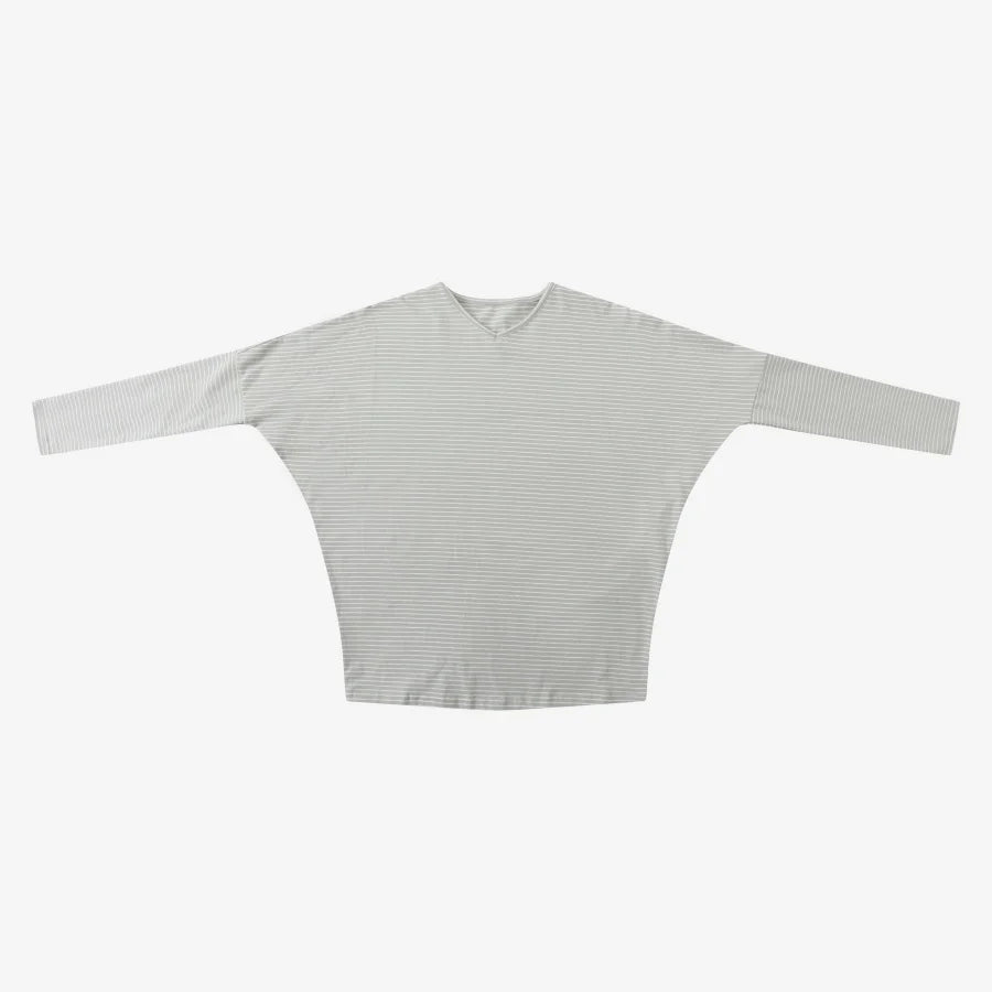 AS 2026 loose design batwing sleeve woman clothes V-neck stripes ribbing tops