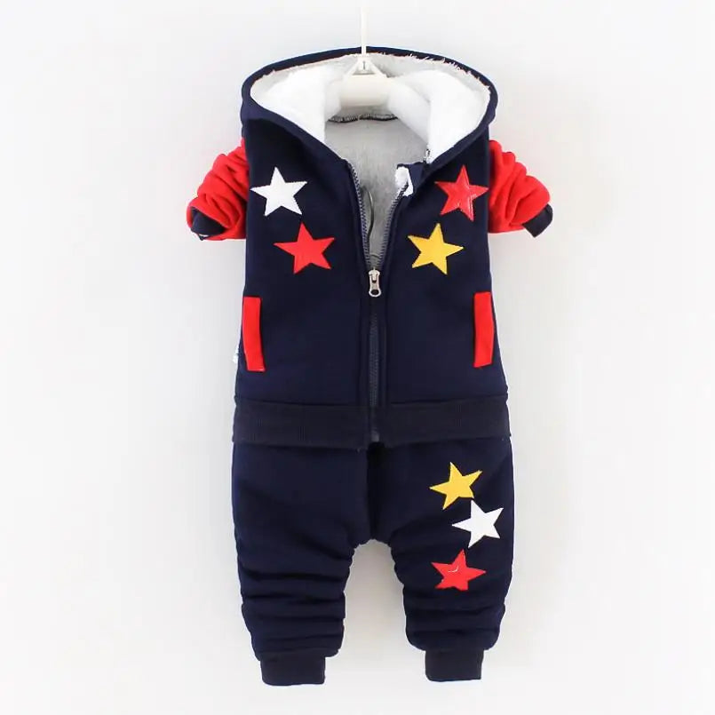 Children's Winter Padded Clothes Suit Boys Girls hooded Thickened Cotton Quilted Trousers0-5T Baby Home Service 2-Piece Set