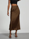 21 Colors New 2026 Women's Elegant High Waist Satin Long Skirts Female Summer Solid Color Faldas