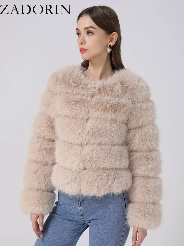 ZADORIN Long Sleeve Faux Fox Fur Coat Women Winter Fashion Thick Warm Fur Coats Outerwear Fake Fur Jacket Woman Clothing