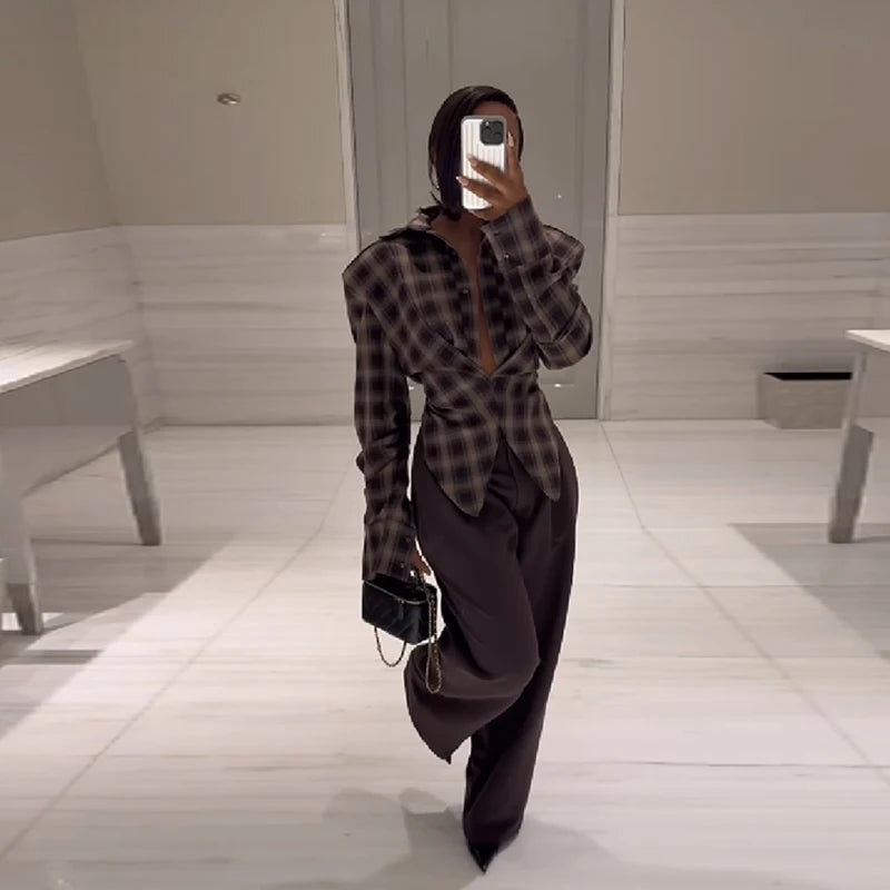 Chic Sexy Plaid Long Sleeved Shirt Designers Flattering Stylish Casual Female Autumn Tops Trendy Fashionable Women's Streetwear