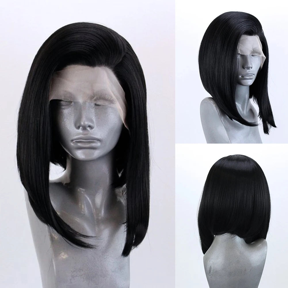 Platinum Blonde Short Bob Wig 13x4 Lace Front Synthetic Hair Wigs for Women Natural Hairline Glueless Daily Use Cosplay Party