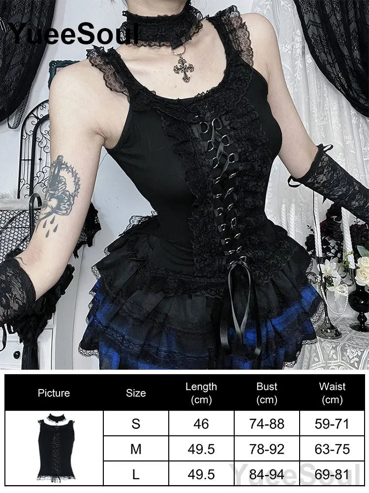 Gothic Crop Tops Black Spaghetti Strap Mesh Slim Corset Tops 2026 New Goth Punk Grunge Fairy Core Sexy Y2K Halloween Clothing