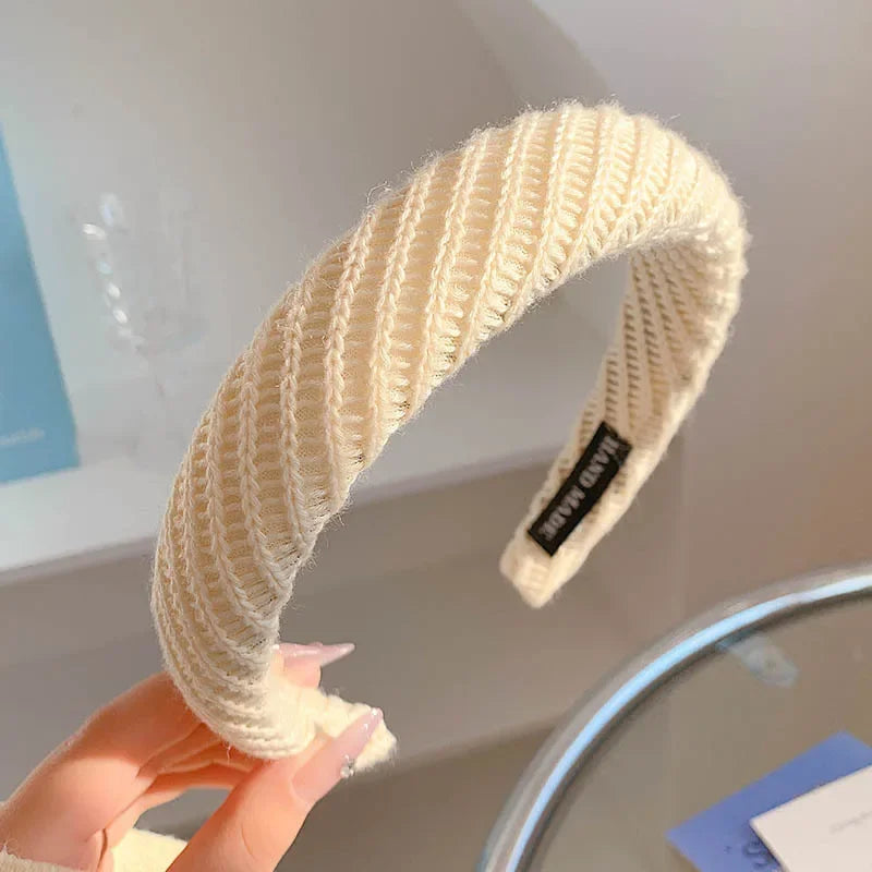 New Korean Style Sponge Headband for Women Elegant Gold Label Blue Wide Brimmed Hair Band Fashion Girl Face Wash Hair Hoop