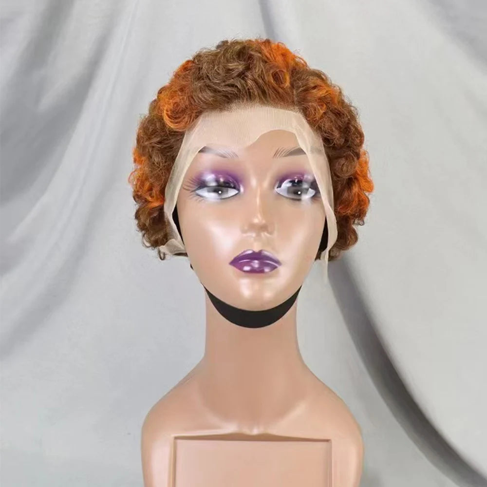 13x4 Lace Frontal Short Pixie Cut Curly Wave  Human Hair Wigs 180% Density 13x4 Lace Front Human Hair Wig for Black Women