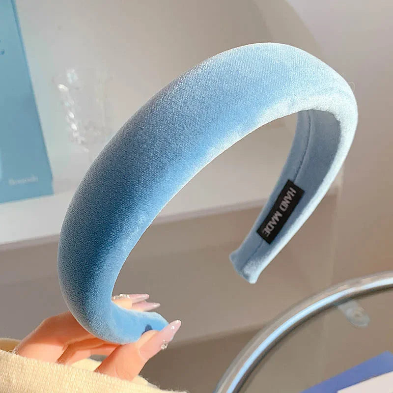 New Korean Style Sponge Headband for Women Elegant Gold Label Blue Wide Brimmed Hair Band Fashion Girl Face Wash Hair Hoop