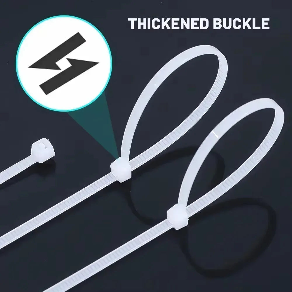 100PCS Plastic Nylon Cable Ties Self-locking Cord Ties Straps Adjustable Cables Fastening Loop Home Office Wire Zip Ties