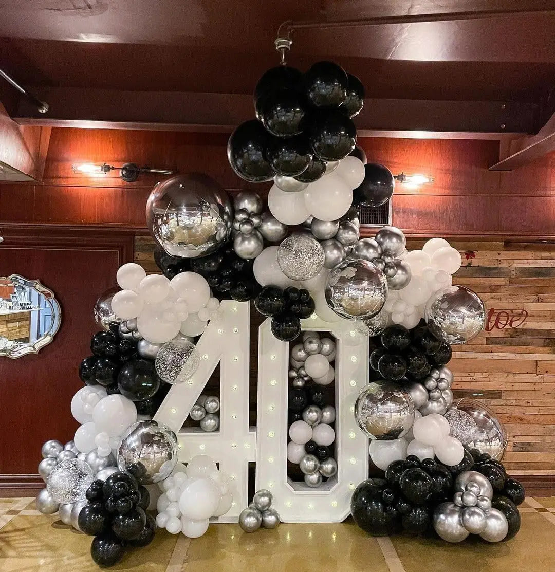 96Pcs Black and Silver White Balloon Garland Arch Kit with Stars and Disco Foil Balloons for Birthday Graduation Party Decor