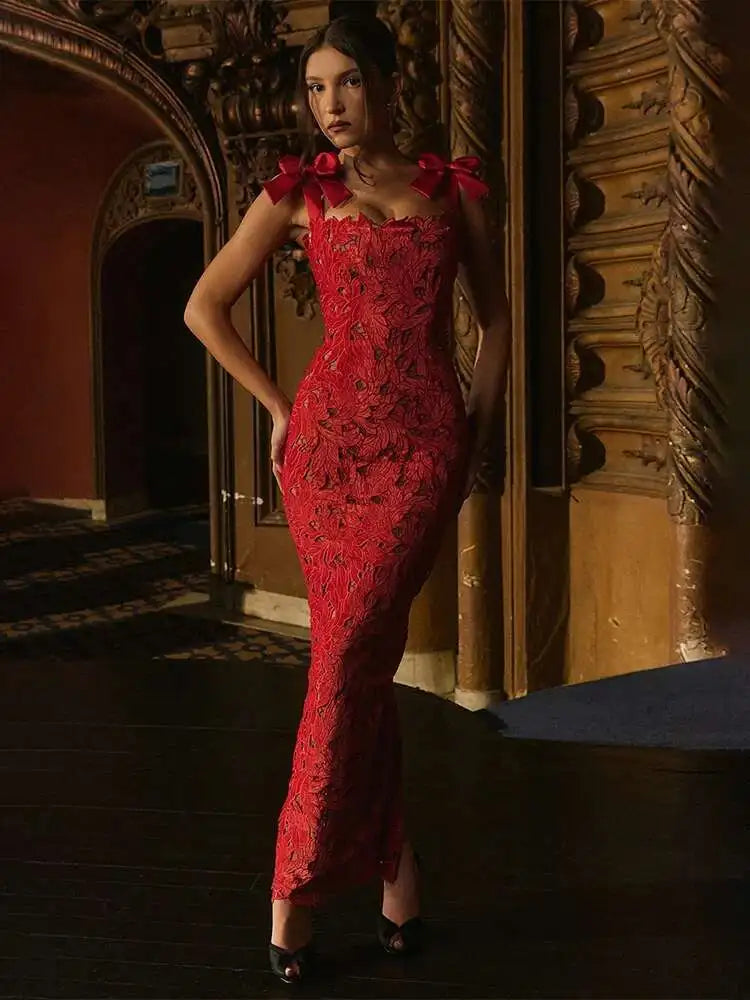 Townlike Hollow Out Slim Bodycon Christmas Dress Women 2026 Summer Dress Bow Embroidery Maxi Long Sexy Party Dresses