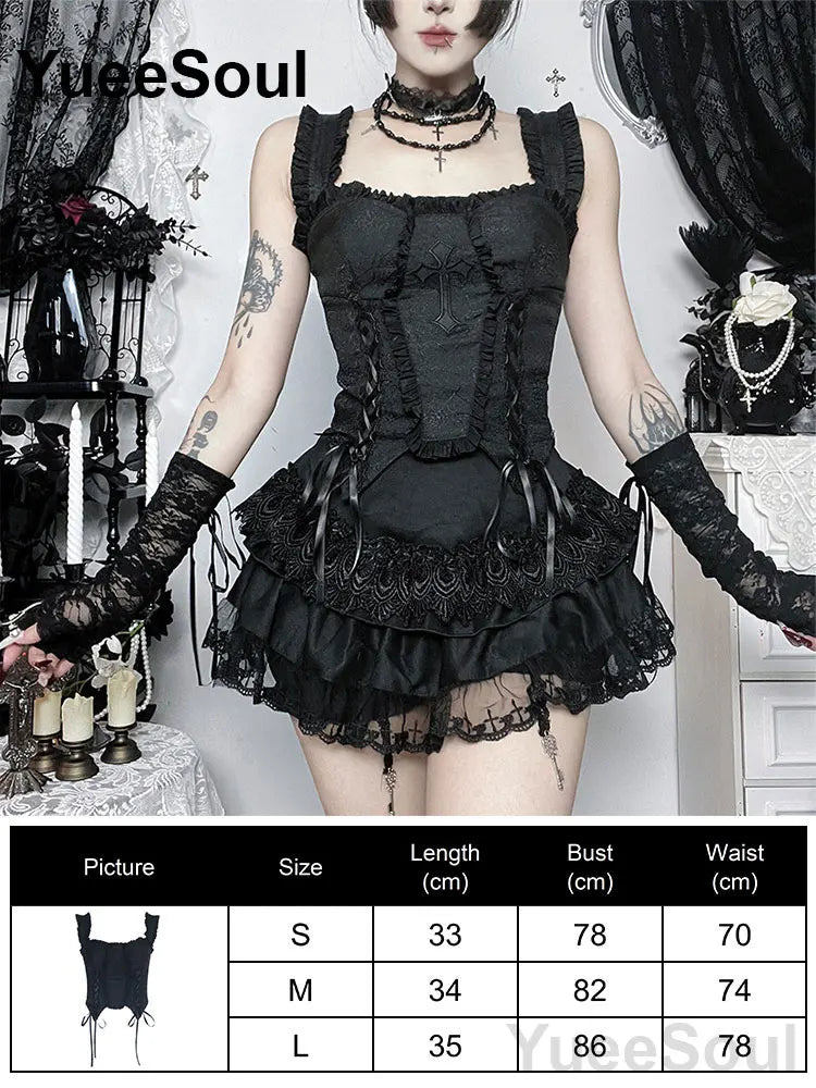 Gothic Crop Tops Black Spaghetti Strap Mesh Slim Corset Tops 2026 New Goth Punk Grunge Fairy Core Sexy Y2K Halloween Clothing