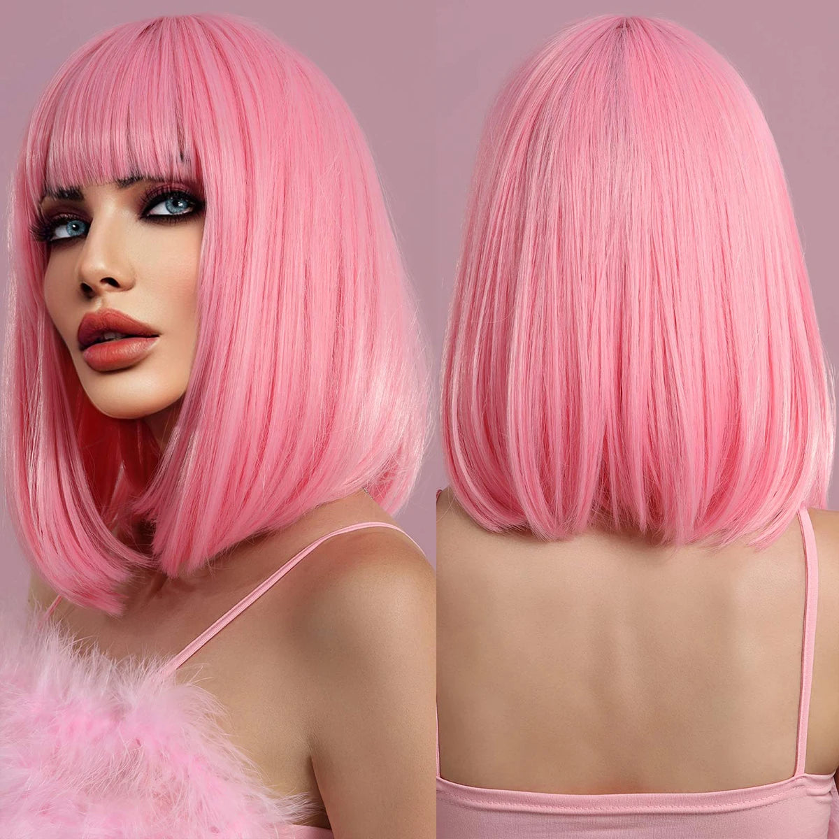 7JHH WIGS Short Bob Wig Ombre Blonde Wig for Women Daily Party Natural Synthetic Hair Wig with Bangs Heat Resistant Fiber