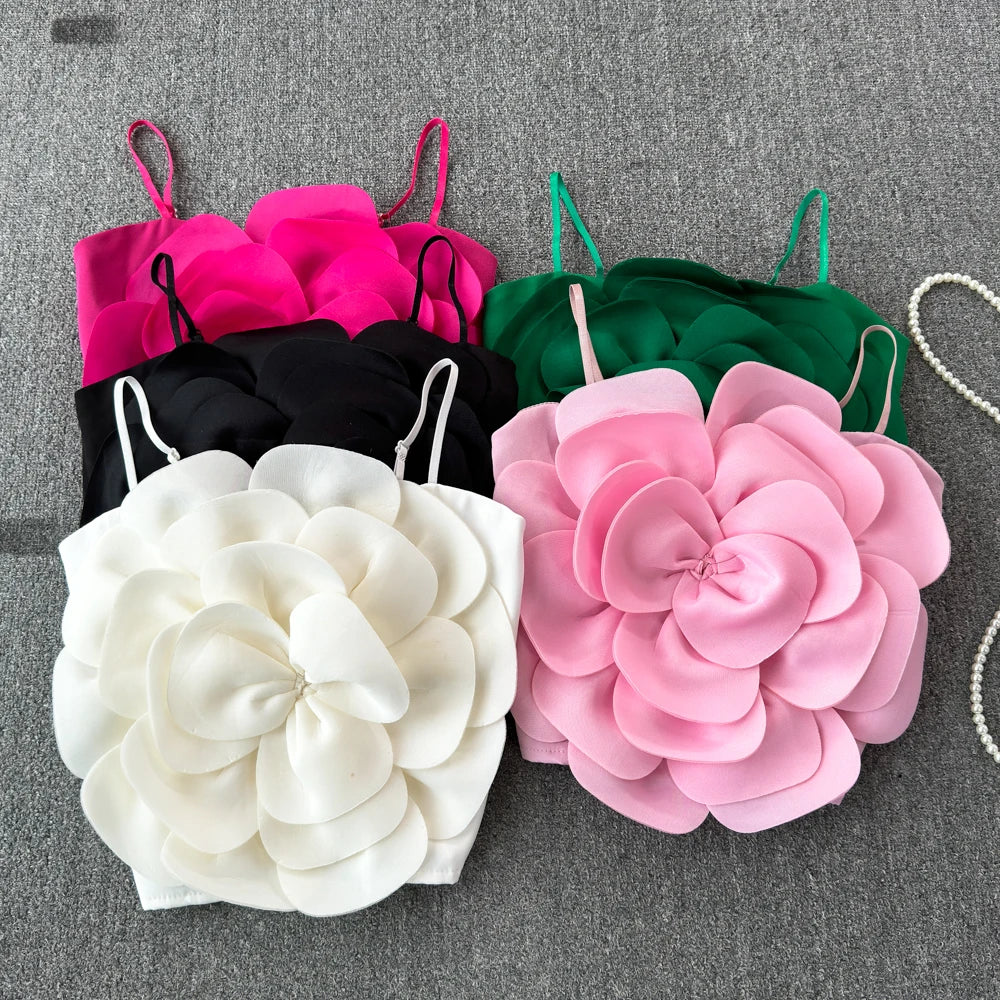 Stretchy Back Camis Slim Woman Solid Big Flower Tank Girl 2026 Summer Crop Top for Female Camisole