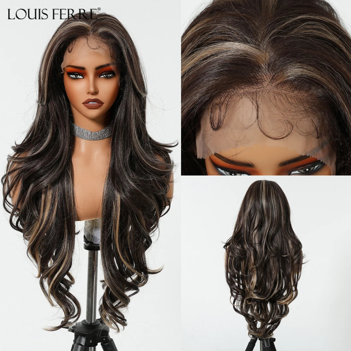 Brown Blonde Highlight Wigs 13*4 Lace Front Wig For Women Daily Party Long Layer Synthetic Hair Heat Resistant Natural Hairline