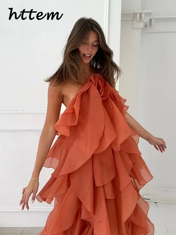 Sexy Cascading Ruffles Long Party Dress Women Halter Backless Sleeveless Blue Lace Up Dresses 2026 Summer Lady Chic Evening Gown