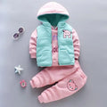 2026 New Baby Boys Girls Christmas Cartoon Winter Hooded Plush Warm Vest Coat+Sweatshirt+Pants 3Pcs Infant Children Sports Suit