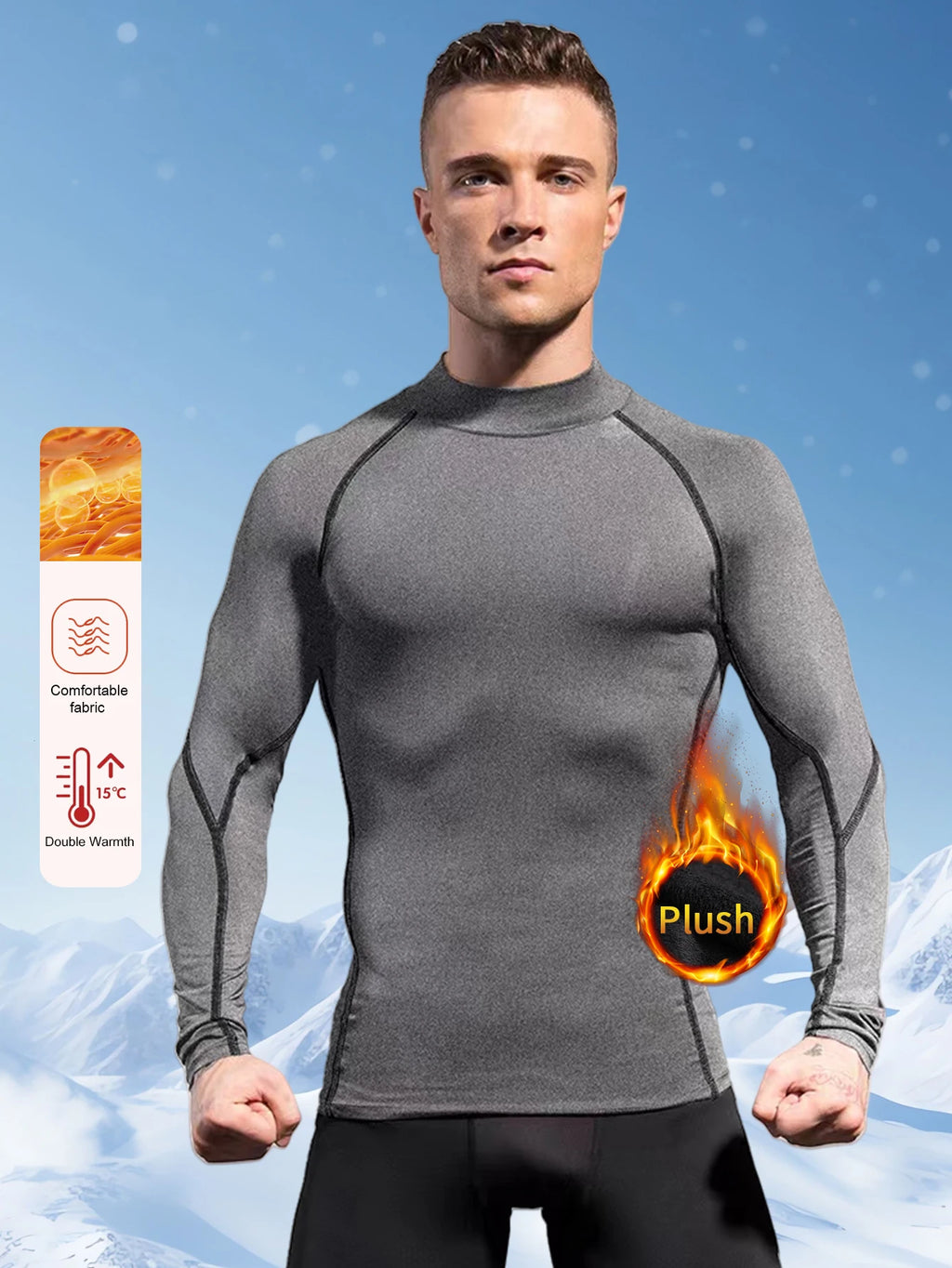 Men High Collar Thermal Underwear Elastic Thermal Shirt Man Compression Undershirts Long Johns Man Sport First Layer Sleepwear