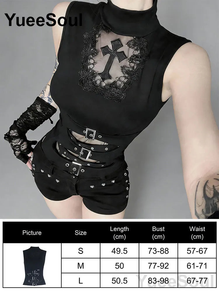 Gothic Crop Tops Black Spaghetti Strap Mesh Slim Corset Tops 2026 New Goth Punk Grunge Fairy Core Sexy Y2K Halloween Clothing