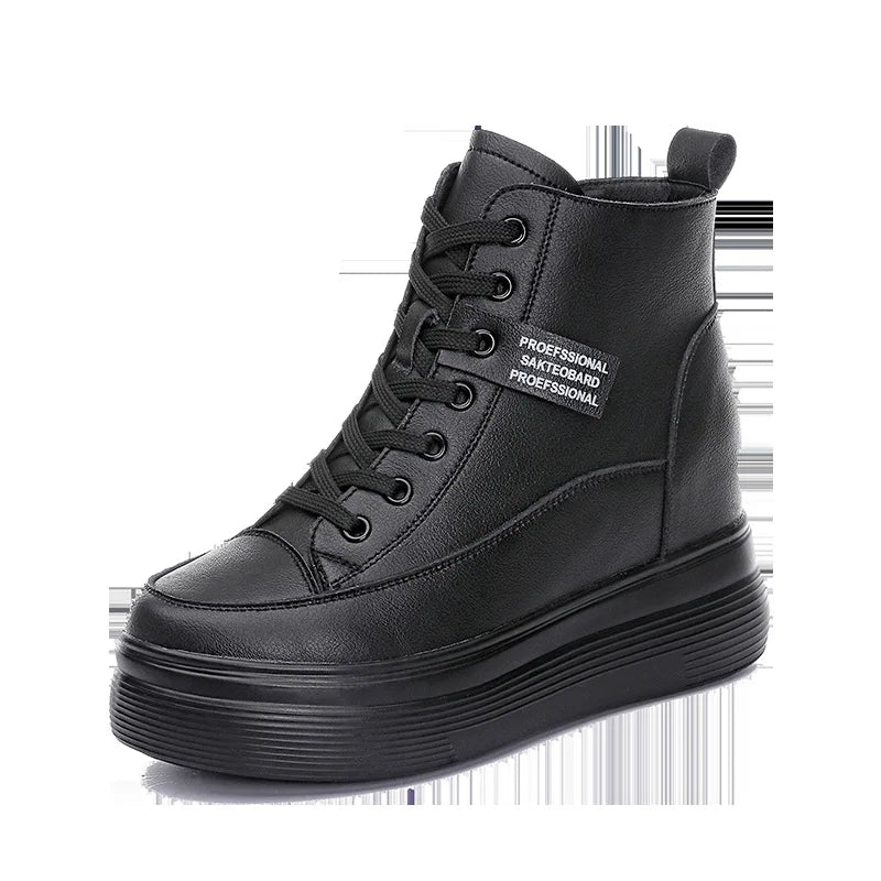 Fujin 8cm Platform Wedge Sneakers Women Shoes Genuine Leather Lace Up Spring Autumn Winter Shoes Winter Shoes Soft Leather Punk