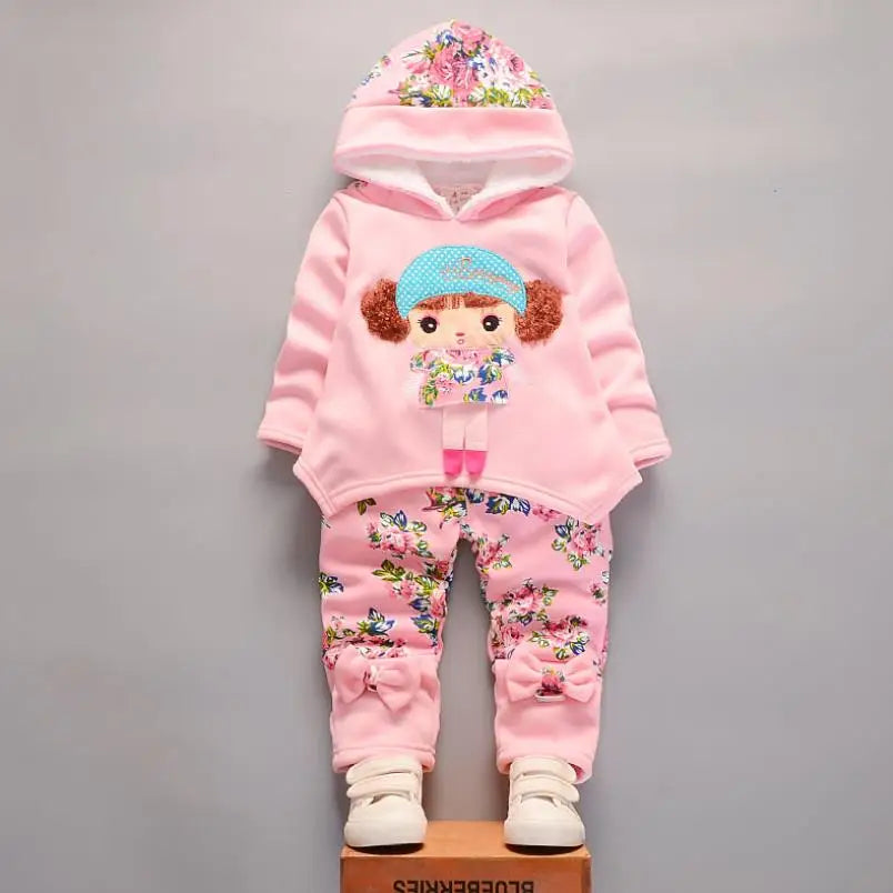 Children's Winter Padded Clothes Suit Boys Girls hooded Thickened Cotton Quilted Trousers0-5T Baby Home Service 2-Piece Set