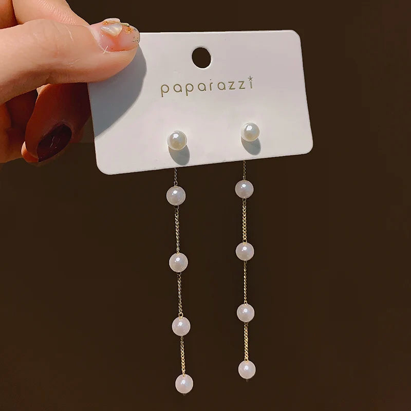 French Elegant Temperament Imitation Pearl Drop Shaped Long Earrings Party Premium Accessories for Womens Fashion Luxury Jewelry