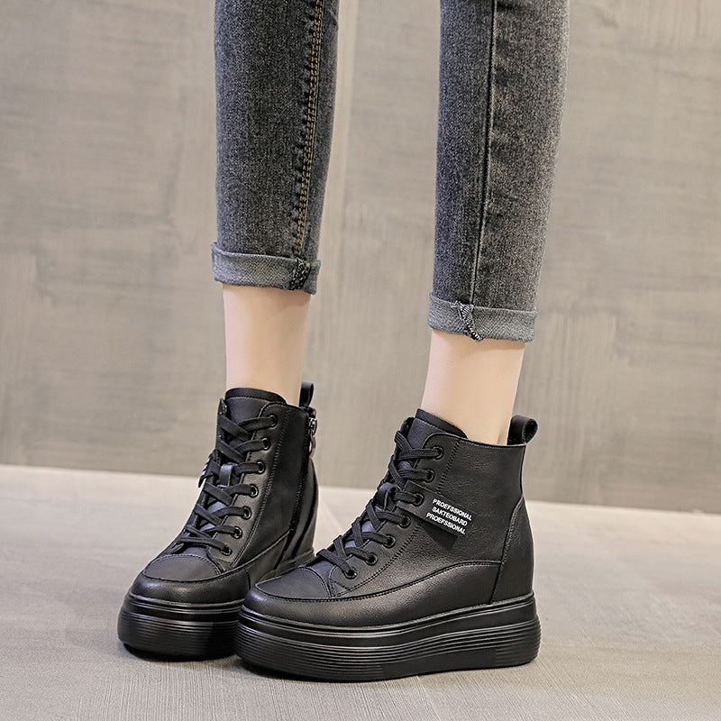 Fujin 8cm Platform Wedge Sneakers Women Shoes Genuine Leather Lace Up Spring Autumn Winter Shoes Winter Shoes Soft Leather Punk