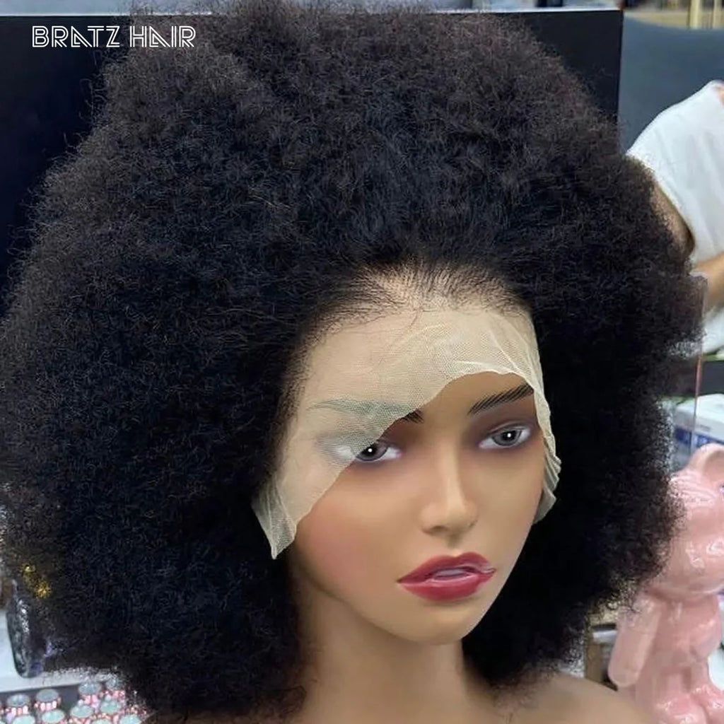 360 Full Lace Yake Straight Wig 100% Human Hair Afro Kinky Straight 360 HD Transparent Lace Frontal Wigs for Black Woman